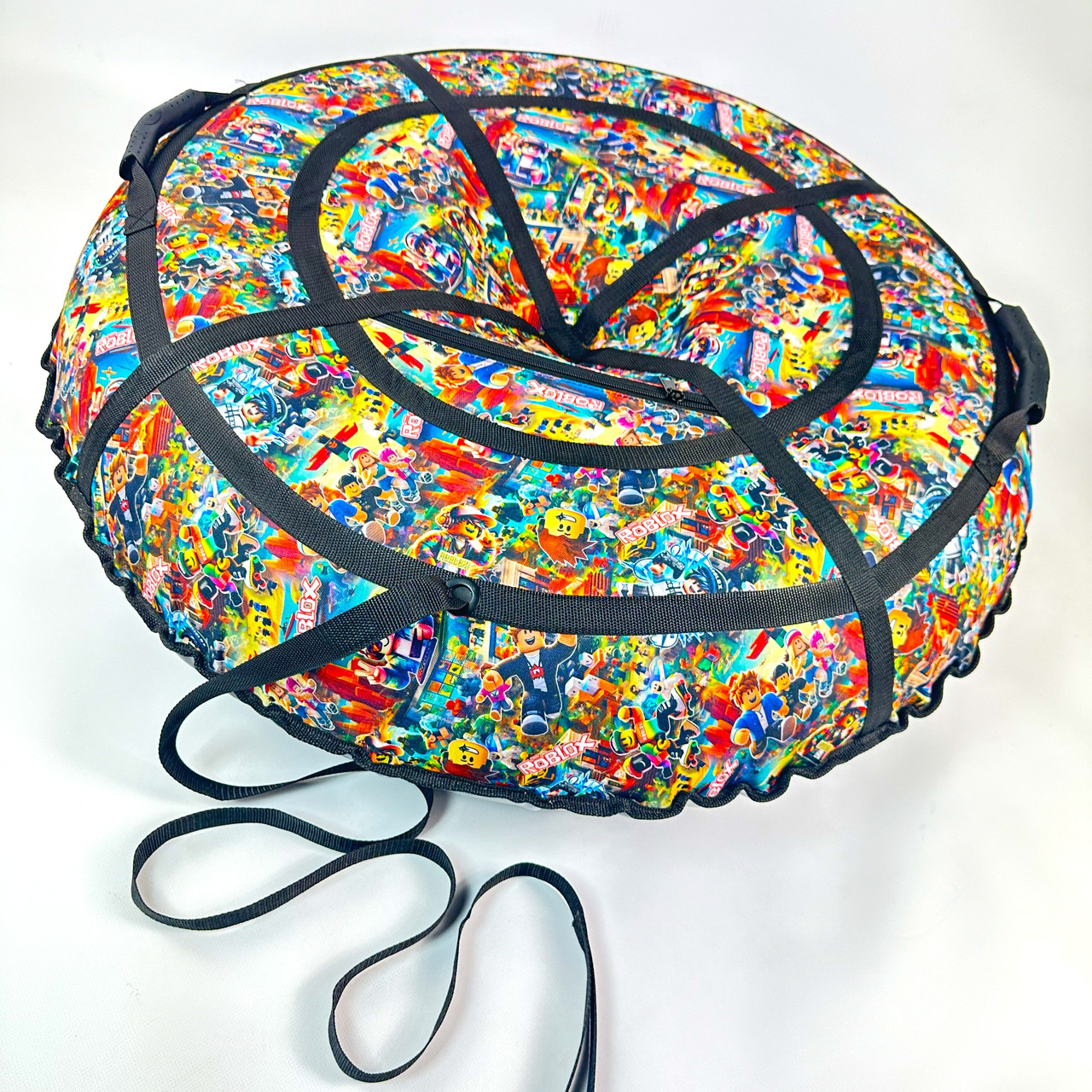 Надувний тюбінг 120 см “Roblox” Без камери!!! — ватрушка для катання з гірки, зручні ручки + трос у комплекті, санки-пончик, фото 1