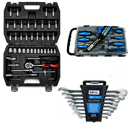 Набір інструментів 3в1 (Набір 46 од., ключі на холдері, набір викруток професійних у кейсі 7 од. з намагнічувачем) Profline, фото 1