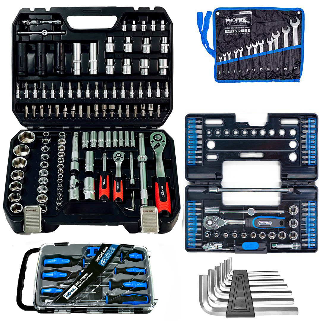 Набір інструментів 5в1 (набір інструменту 111 од + нaбіp шecтигpaнників Г-пoдібниx 7 oд +  набір інструментів 57 од + набір ключів