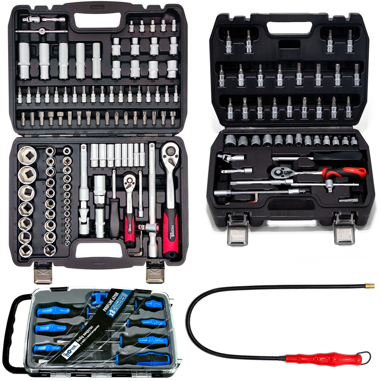 Набір інструменту 4в1 (професійний набір інструментів 108 од + набір викруток професійних у кейсі 7 од з намагнічувачем + магніт