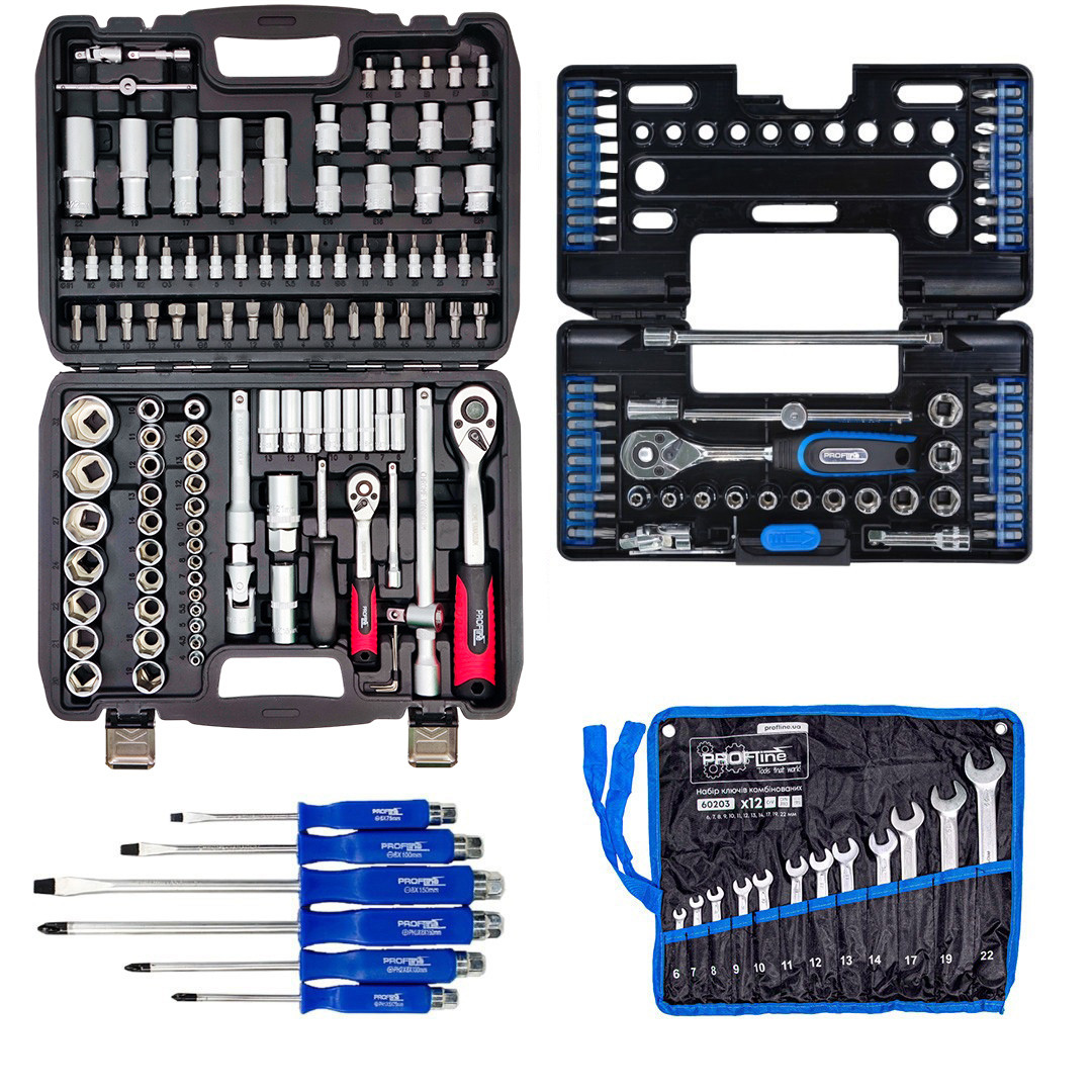 Набір інструментів 4в1 (набір 108 од + набір ключів 12 од + набір ударних викруток 6 од + набір 57 од) Profline 61085-314