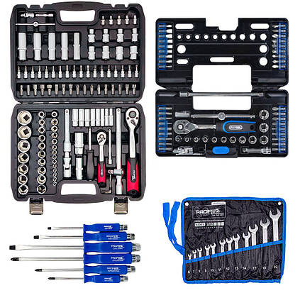 Набір інструментів 4в1 (набір 108 од + набір ключів 12 од + набір ударних викруток 6 од + набір 57 од) Profline 61085-314, фото 1