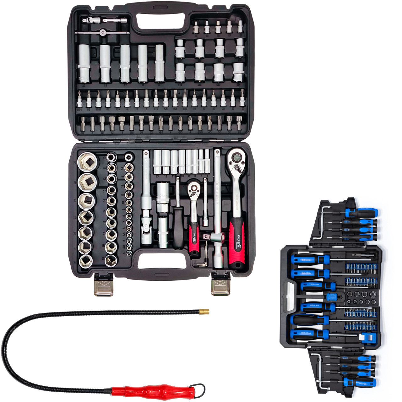 Набір інструментів 3в1(набір 108 од + набір викруток, біт та головок 63 од + магніт на гнучкому подовжувачі)Profline 61085-309