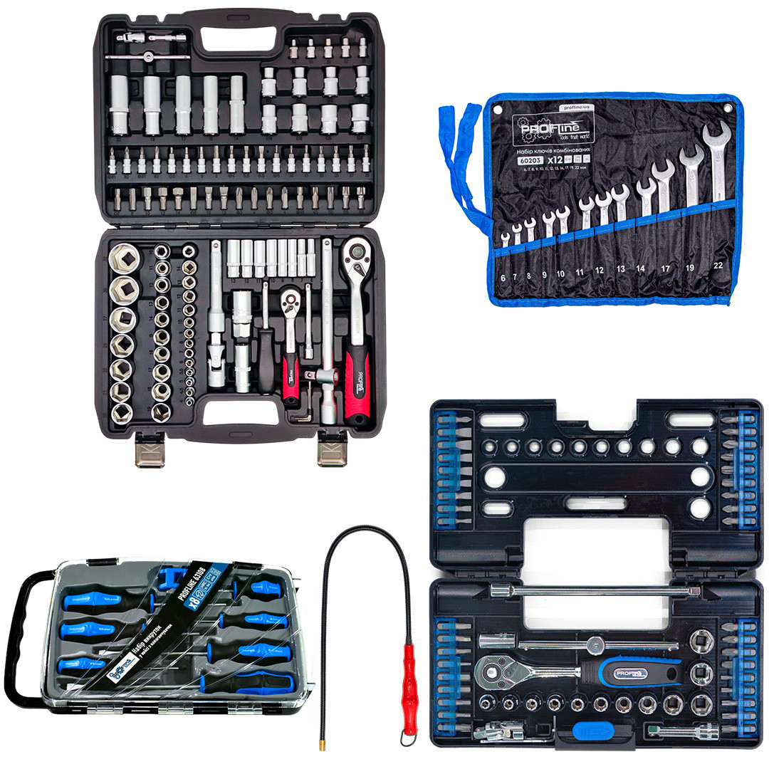 Набір інструментів 5в1 (набір інструментів 108 од. + набір ключів комбінованих на полотні 12 од + професійний набір інструментів