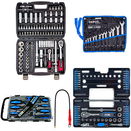 Набір інструментів 5в1 (набір інструментів 108 од. + набір ключів комбінованих на полотні 12 од + професійний набір інструментів, фото 1