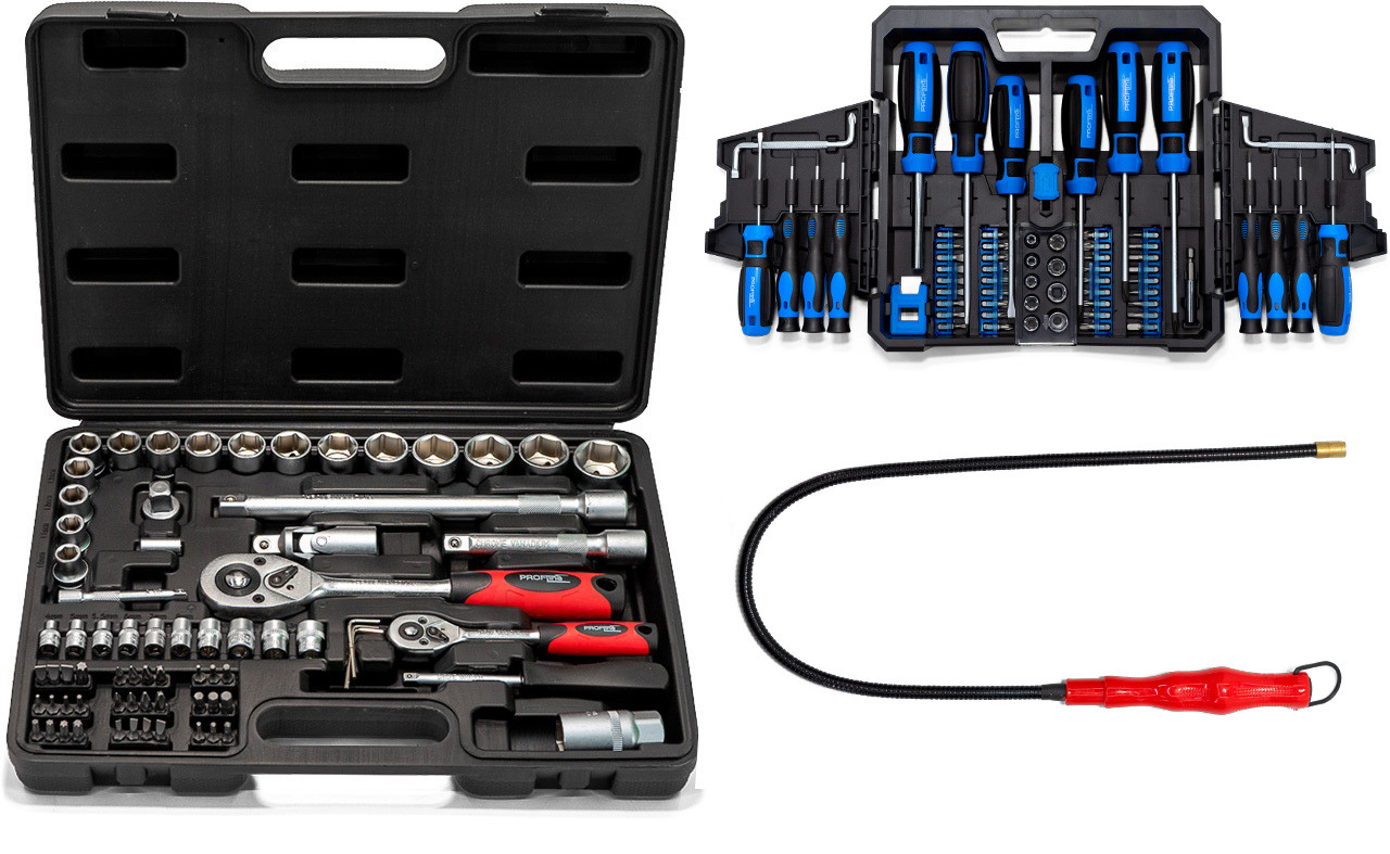 Набір інструментів 3в1 (набір 72 од + набір викруток, біт та головок 63 од + магніт на гнучкому подовжувачі) Profline 60725-212