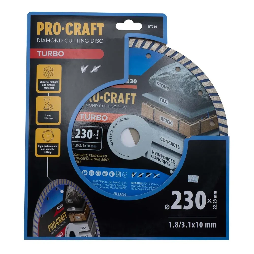Диск алмазний 230×3.1×22.23 мм для плитки Procraft DT230, фото 1