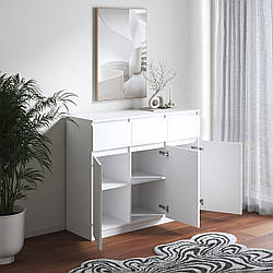 Комод із 3 шухлядами та 3 дверцятами з ламінованого ДСП Сучасні комоди у вітальню з 6 закритими поличками