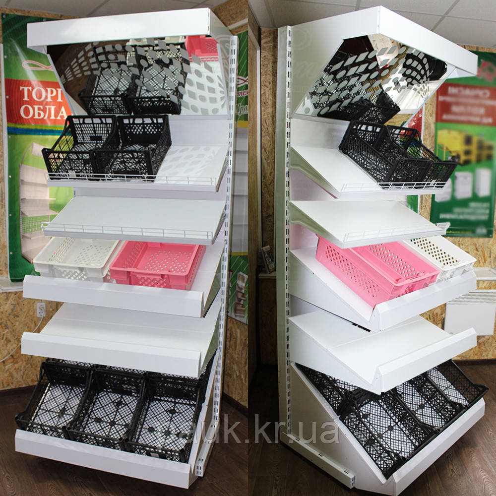 Стелаж овочевий торговий 2350х1200 мм ТИП 9, приставний стелаж металевий, стелаж в овочевий магазин, стелаж для овочів, фото 1