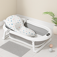 Дитяча анатомічна ванночка з електронним термометром і подушкою для купання, складна, сіра