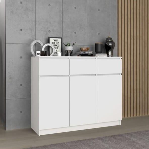 Тридверний комод 120 см завширшки з 3 висувними шухлядами з ДСП Комод розпашний із полицями всередині Комоди у спальню, фото 1