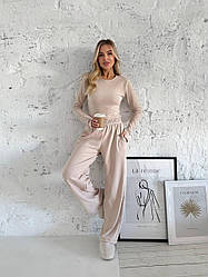 ЖІНОЧИЙ Термо КОСТЮМ БЕЖЕВИЙ із трикотажу термо р.42-52 штани+лонгслів 1701