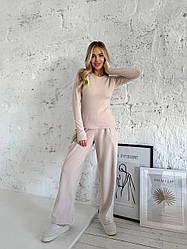 Домашній ЖІНОЧИЙ Термо КОСТЮМ БЕЖЕВИЙ із трикотажу термо р.42-52 штани+лонгслів 1701