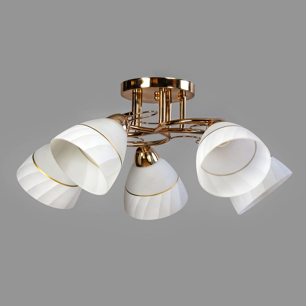 Стельова люстра з 5 плафонами у золотому кольорі, Е27