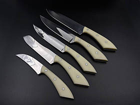 Набір кухонних ножів ручної роботи «Лисячий хвіст #5» світла мікарта, 65Х13/57 HRC