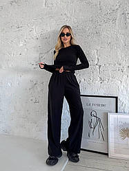 Домашній ЖІНОЧИЙ Термо КОСТЮМ ЧОРНИЙ із трикотажу термо р.42-52 штани+лонгслів 1701