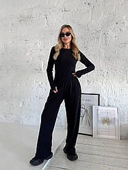 ЖІНОЧИЙ Термо КОСТЮМ ЧОРНИЙ із трикотажу термо р.42-52 штани+лонгслів 1701