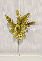 Гілочка новорічна в гліттері пуансетія + папороть (25см)