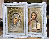 Ікони Спаситель і Казанська для дому в білому дерев'яному фігурному кіоті під склом, кіот 39*29, сюжет 20*30, фото 2