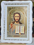 Ікони Спаситель і Казанська для дому в білому дерев'яному фігурному кіоті під склом, кіот 39*29, сюжет 20*30, фото 5