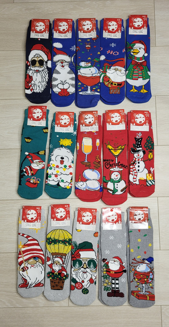 Жіночі махрові шкарпетки Новорічним малюнком, різні кольори. Шкарпетки на подарунок, фото 1