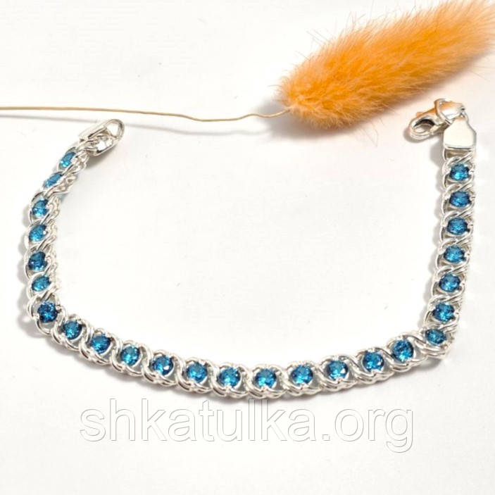 Браслет зі срібла Арабський Бісмарк з блакитними цирконами 18 см
