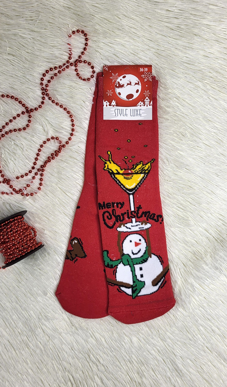 Жіночі зимові шкарпетки Новорічні "merry christmas", різні кольори Махра