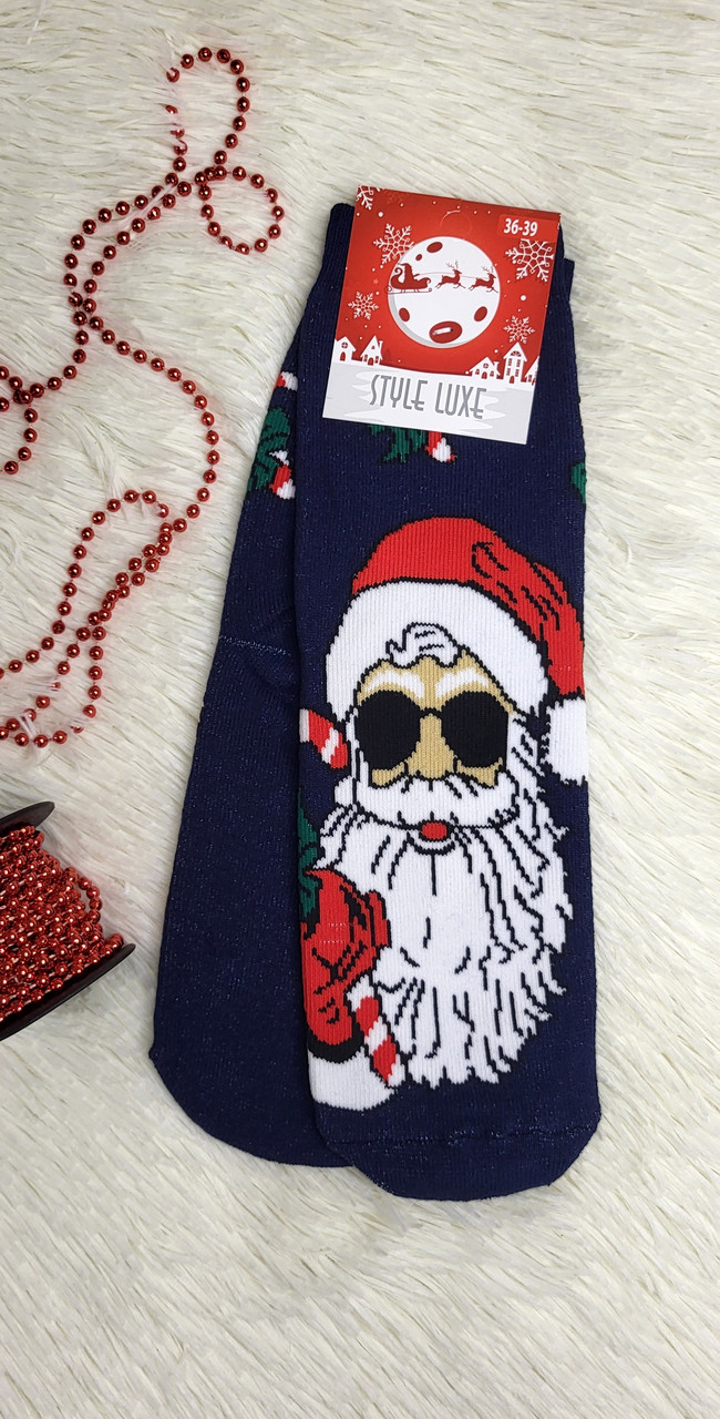 Жіночі махрові шкарпетки Новорічні "Санта", різні кольори