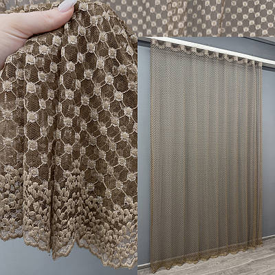 Готова тюль (3х2,7м.) Гіпюр. Колір коричневий. Код 1881т 42-0837