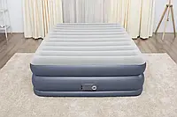 Надувний матрац-ліжко велюрове 67925 від фірми Bestway, розмір 203-152-51 см, із вбудованим електронасосом, сірий