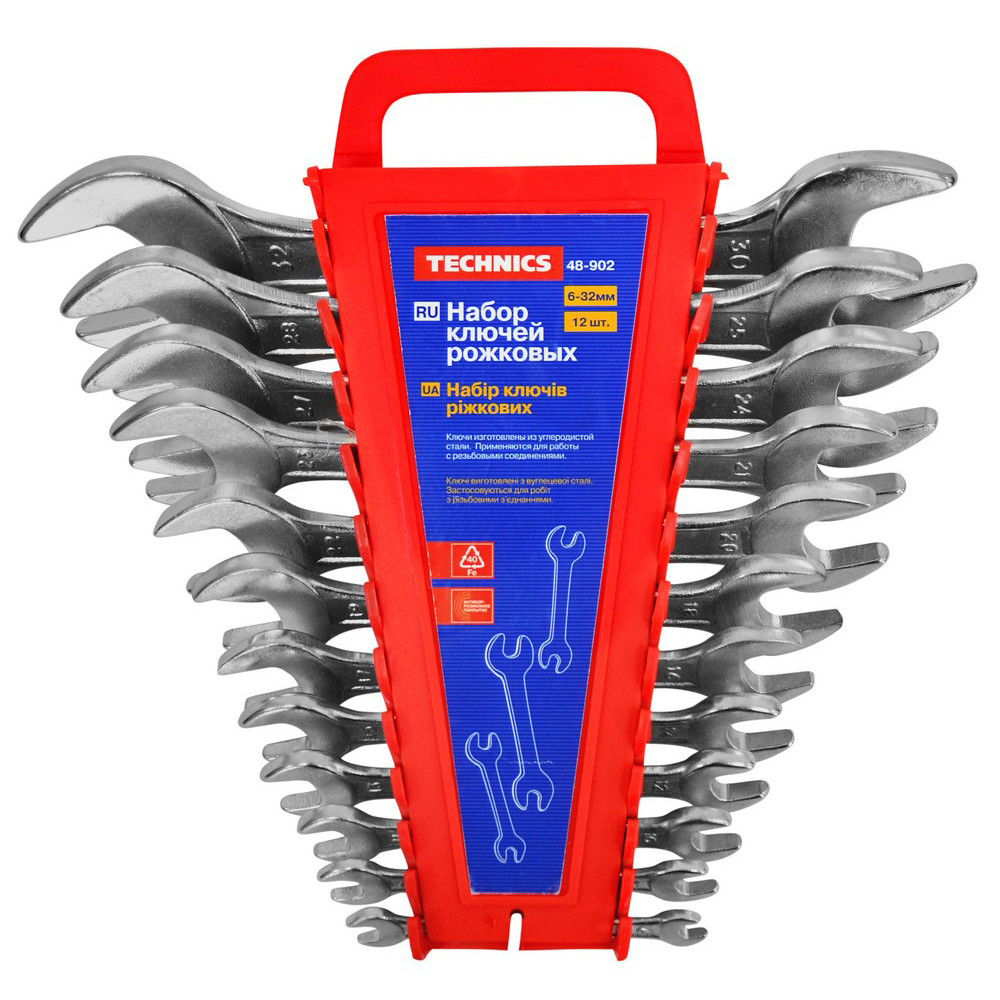 Набір ключів ріжкових двосторонніх Cr-V 12 шт (748-902)