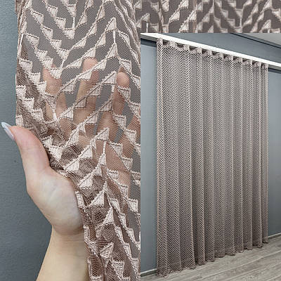 Готова тюль (3х2,7м.) Гіпюр. Колір какао. Код 1878т 42-0836