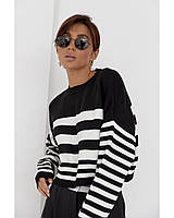 Кофта жіноча чорна / біла (укорочена, вільного крою). One Size