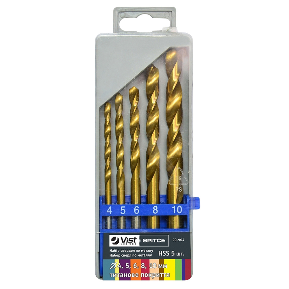 Набір свердел по металу титанове покриття 3-10 мм, 8 шт. (720-906)