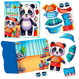 Гра з липучками "Панда" VT1320-06 "Vladi Toys", фігурка тваринки, 8 предметів одягу, ігровий фон