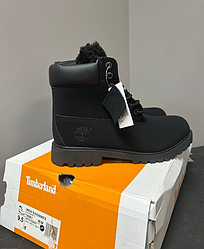 Зимові черевики Timberland Black Winter взуття Тімберленд чорні з хутром нубук чоловічі жіночі
