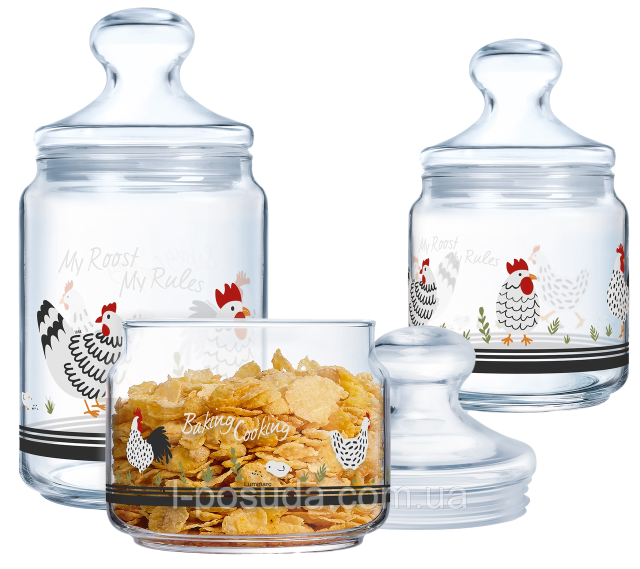 Набір банок Luminarc Club My Roost My Rule, 3х0.5, 0.75, 1 л (7093987), фото 1