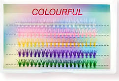 Накладні КОЛЬОРОВІ (5 кольорів) пучкові вії для приклеювання клеєм в домашніх умовах 10-12 мм / Вигин 10С / 100 шт