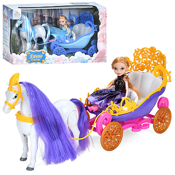 Ігровий набір Карета з конячкою та лялькою (2 види, звук, на батарейці, в коробці) 246A-64A
