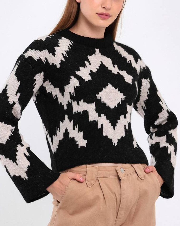 Светр жіночий чорний з орнаментом. One Size, фото 1