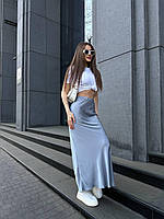 Шелковая юбка макси свободного кроя на резинке серый черный барби молоко бургунди шоколад 42-46