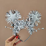 Новорічний обруч для дітей від 3 років із великими срібними зірками та срібною мішурою | Святковий дитячий аксесуар, фото 5