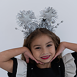 Новорічний обруч для дітей від 3 років із великими срібними зірками та срібною мішурою | Святковий дитячий аксесуар, фото 3