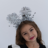 Новорічний обруч для дітей від 3 років із великими срібними зірками та срібною мішурою | Святковий дитячий аксесуар, фото 2