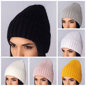 Жіноча тепла шапка з ангорою та флісом з широким відворотом універсального розміру осінь зима