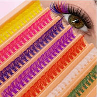 Накладні ЦВІТНІ ( 7 кольорів) пучкові вії для приклеювання клеєм у домашніх умовах 10-12 мм/Вигин  40D/140 шт. білий, рожевий, фіоле