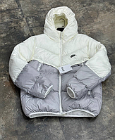 Чоловіча зимова куртка пуховик Nike Storm-Fit з капюшоном біло-сірий короткий Найк молодіжний