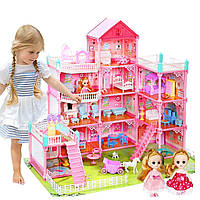 Дитячий ляльковий будиночок з меблями та ляльками Princess Home рожевий складний будиночок-стелаж для ляльок на подарунок
