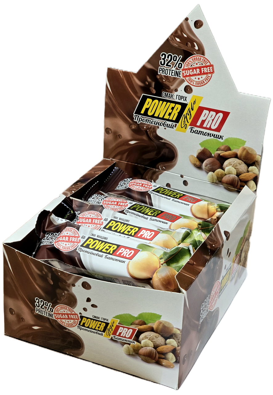 Протеїновий батончик Power Pro Горіх без цукру Макадамія 32% 60 грам x 20 шт, фото 1