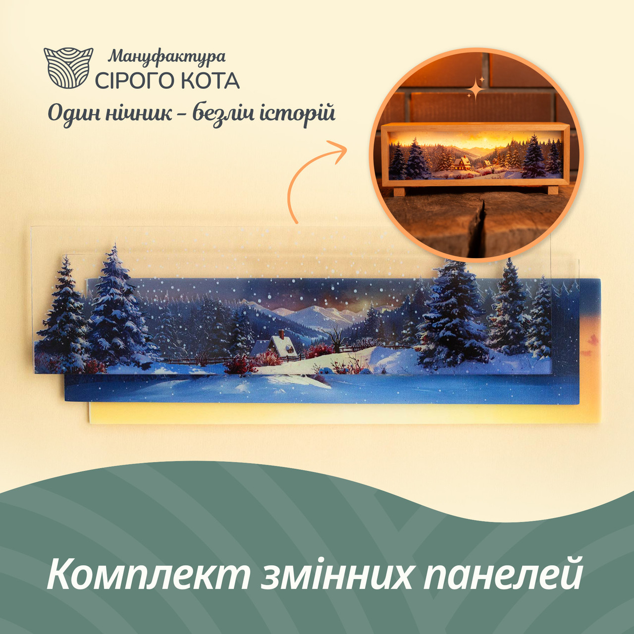 Змінний комплект стекол для нічника-панорами "Зимові Карпати", фото 1